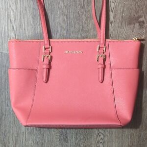 Michael Kors Light Red Leather Tote with Gold Hardware